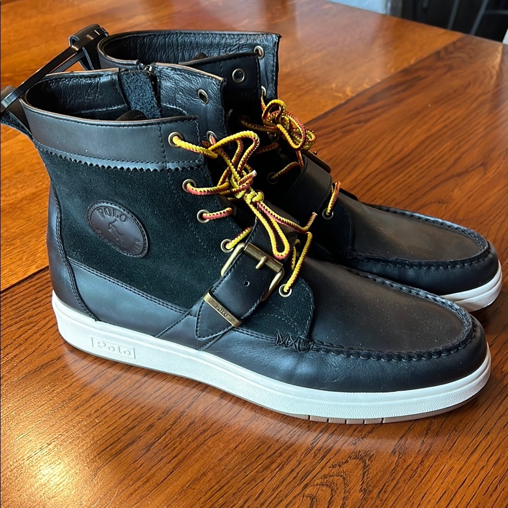 Polo by Ralph Lauren Black and White Moccasin Boots